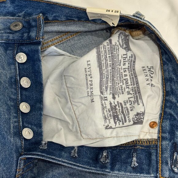 Levi's 501 Distressed High Rise Skinny Jeans - 26x28 - Picture 7 of 11